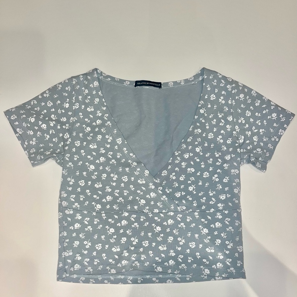 Brandy Blue Floral V Neck Crop Top